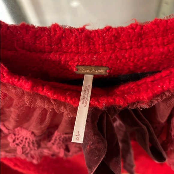 Free People Red Lace Trim Sweater - Picture 4 of 4
